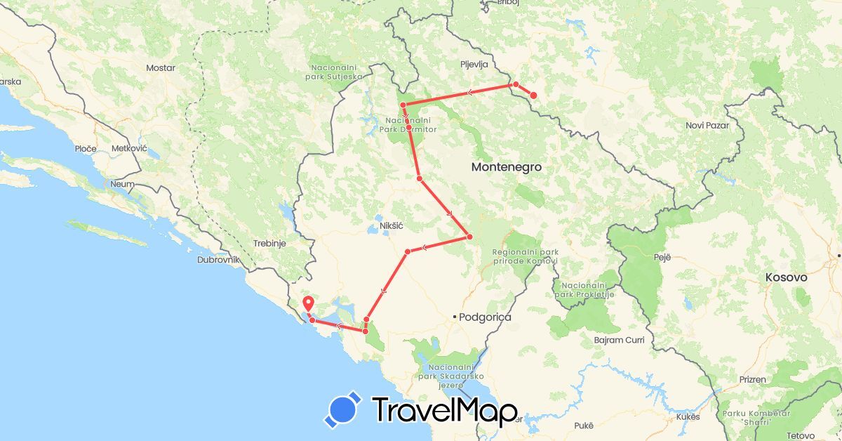 TravelMap itinerary: hiking in Montenegro, Serbia (Europe)